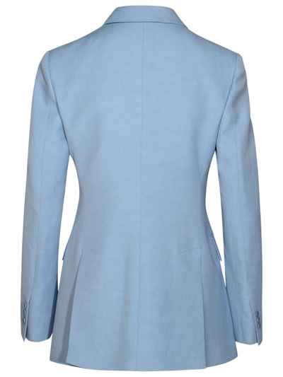 Shop P.a.r.o.s.h . 'raisa' Double-breasted Jacket In Light Blue Linen Blend
