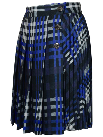 Shop Msgm Two-tone Polyester Skirt In Navy