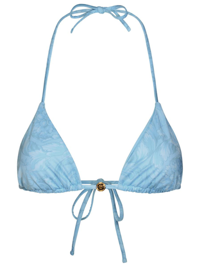 Shop Versace Baroque Bikini Top In Blue