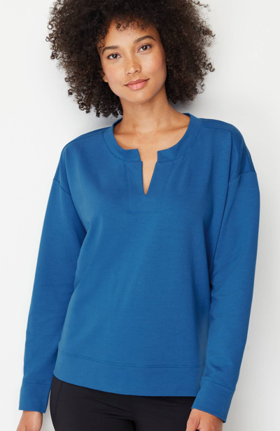 Shop Jjill J.jill Fit Elevate Terry Split-neck Sweatshirt In Imperial Blue