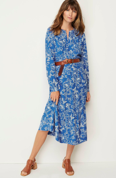 Shop Jjill J.jill Seamed-waist A-line Dress In Royal Blue Stenciled Garden