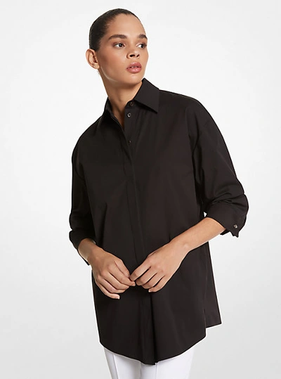 Shop Michael Kors Organic Stretch Cotton Poplin Shirt In Black