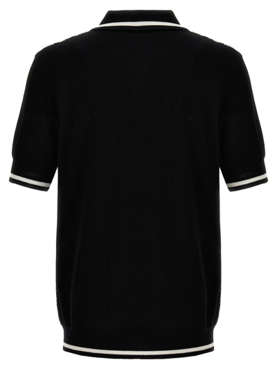 Shop Balmain 'mini Monogram' Polo Shirt In White/black