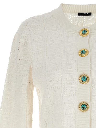 Balmain Cropped Cardigan With Jewel Buttons In White