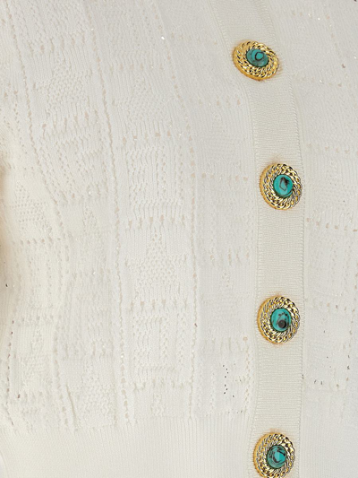 Balmain Cropped Cardigan With Jewel Buttons In White