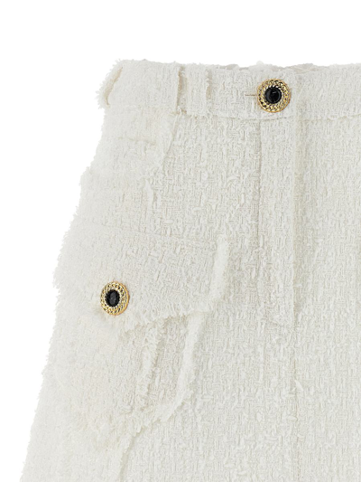 Shop Balmain Tweed Mini Skirt In White