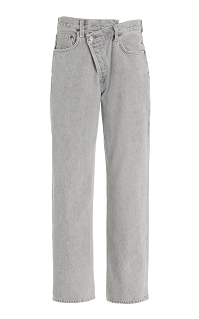 Shop Agolde Criss Cross Mid-rise Straight-leg Jeans In Grey
