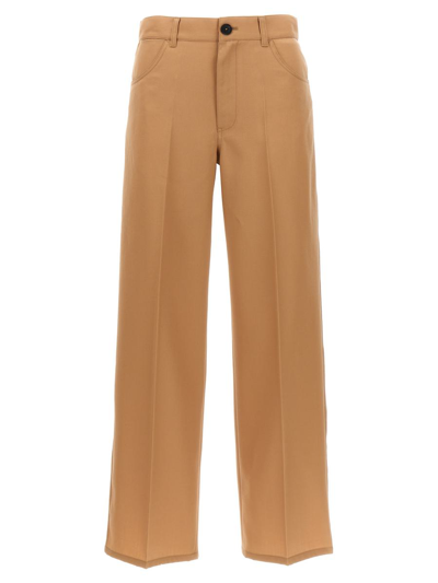 Jil Sander High Waist Wide Leg Trousers With Pockets In Beige