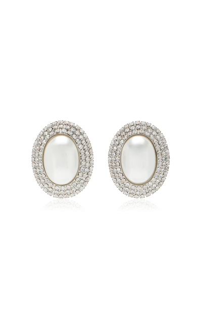 Shop Alessandra Rich Crystal-trimmed Pearl Earrings In Silver