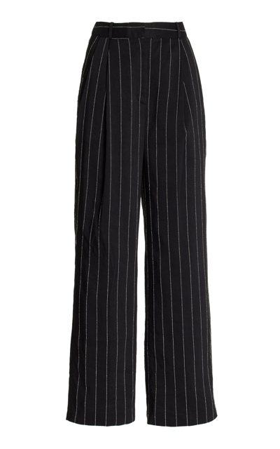 Shop Loulou Studio Enyo Pinstriped Pleated Wide-leg Pants In Black