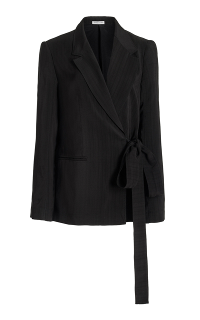 Shop Anna October Nerys Pinstriped Wrapped Blazer In Black