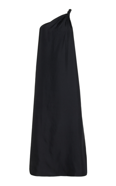 Shop Loulou Studio One-shoulder Twisted Silk Midi Dress In Black