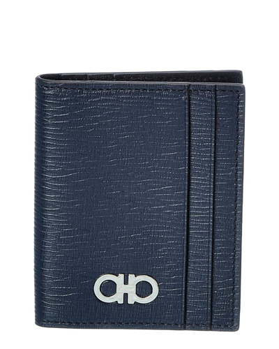 Shop Ferragamo Gancini Leather Card Case In Blue