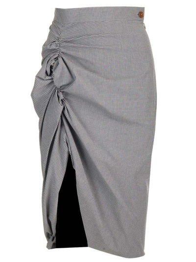 Shop Vivienne Westwood Gingham Ruched Skirt In Grey