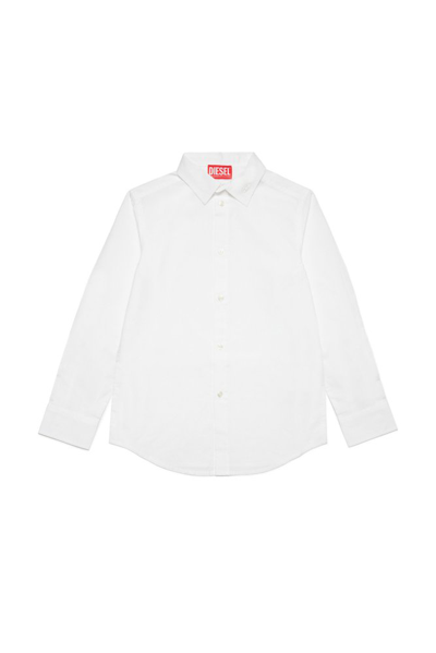 Shop Diesel Kids Cping Logo Embroidered Buttoned Shirt In White