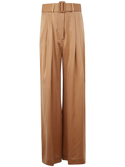 Shop Zimmermann Wide Leg Satin Trousers In Brown