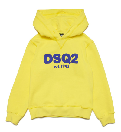 Shop Dsquared2 Kids Logo Printed Straight Hem Hoodie In Yellow