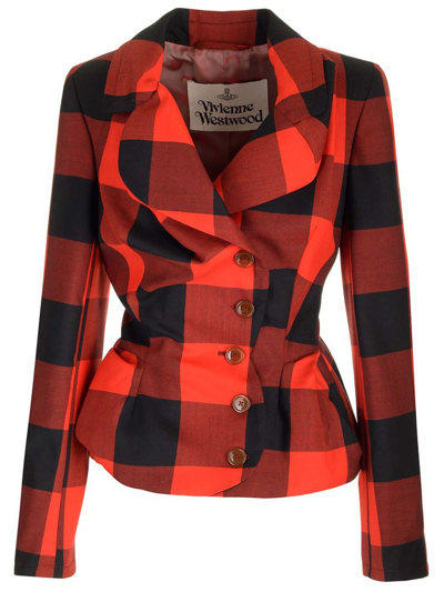 Shop Vivienne Westwood Checked Slim Fit Blazer In Multi