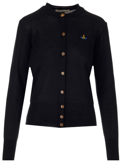 Shop Vivienne Westwood Logo Embroidered Cardigan In Black