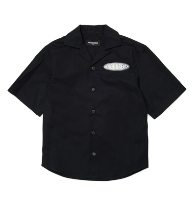 Shop Dsquared2 Kids Logo Patch Curved Hem Shirt In Black