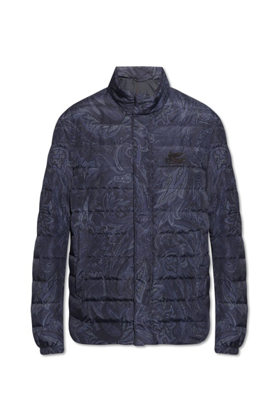 Shop Etro Paisley Print Quilted Down Jacket In Navy