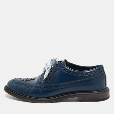 Pre-owned Burberry Blue Brogue Leather Alexton Lace Up Oxford Size 42.5