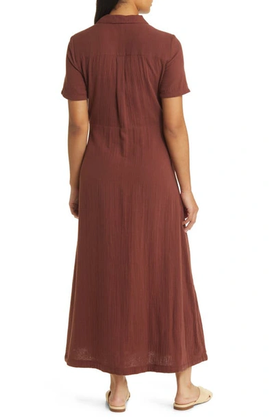 Shop Caslon (r) Vacation Tie Front Gauze Shirtdress In Brown Raisin