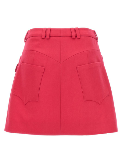Balmain High-waisted Mini Skirt Logo Buttons In Fuchsia