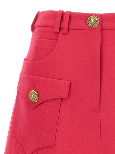 Shop Balmain Logo Button Mini Skirt In Fuchsia