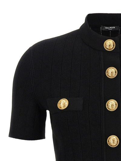 Shop Balmain Logo Buttons Cardigan In Black