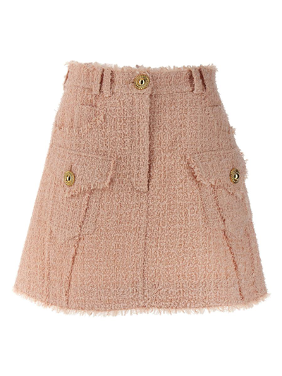 Shop Balmain Tweed Mini Skirt In Pink