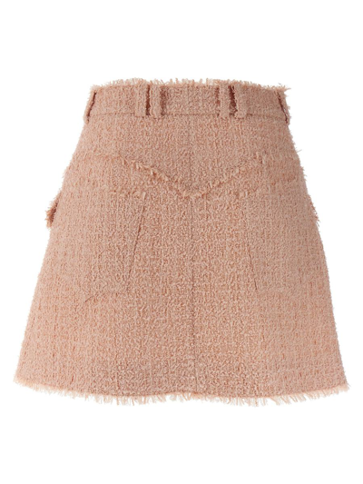 Shop Balmain Tweed Mini Skirt In Pink