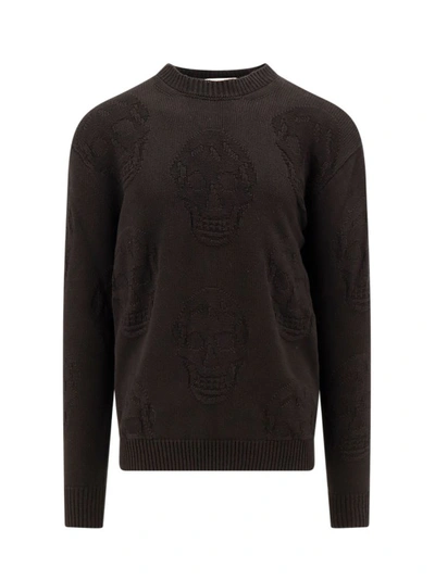 Shop Alexander Mcqueen Cotton Sweater With Skull Motif In Black