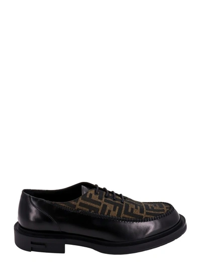 Shop Fendi Leather Lace-up Shoe With Ff Insert In Black