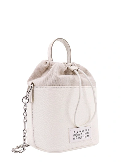 Shop Maison Margiela Leather Bucket Bag With Contrasting Patch In White