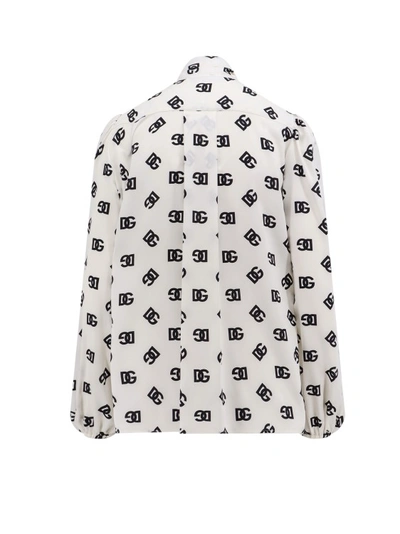 Shop Dolce & Gabbana Silk Shirt With All-over Dg Logo In White