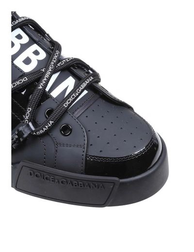 Shop Dolce & Gabbana Black Calfskin And Patent Leather Portifino Sneakers In Grey