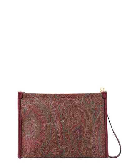 Shop Etro Coated Canvas Clutch With Paisley Motif In Brown
