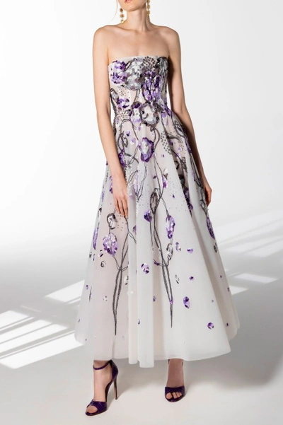 Saiid Kobeisy Beaded Tulle Midi Dress In White