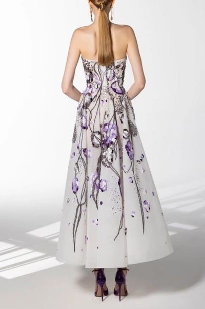 Saiid Kobeisy Beaded Tulle Midi Dress In White