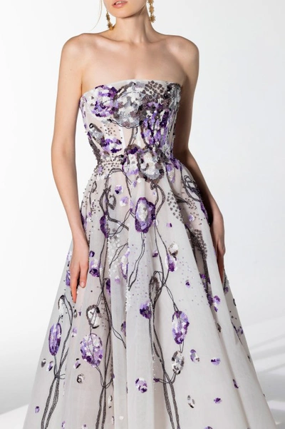 Saiid Kobeisy Beaded Tulle Midi Dress In White