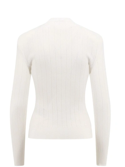 Shop Balmain Ribbed Sustainable Viscose Sweater In White