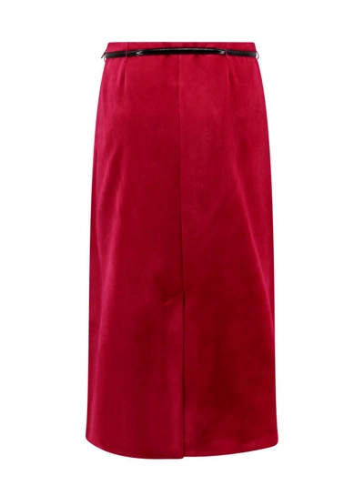 Shop Gucci Velvet Skirt With Belt And Horsebit Detail In Red