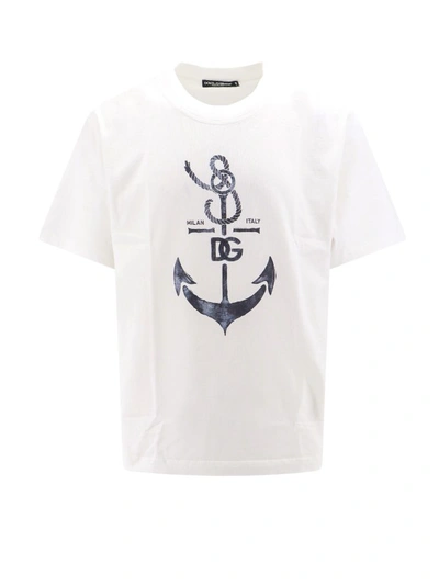 Shop Dolce & Gabbana Cotton T-shirt With Marina Print In White