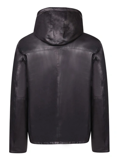 Shop Dell'oglio Hooded Leather Jacket In Black