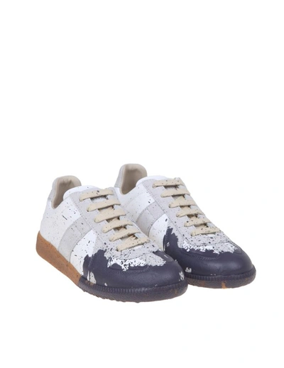 Shop Maison Margiela Leather Sneakers With Paint Detail In White