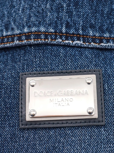 Shop Dolce & Gabbana Denim Jacket With Logoed Label In Black