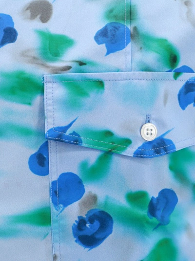 Shop Marni Cotton Shirt With Floral Print In Blue