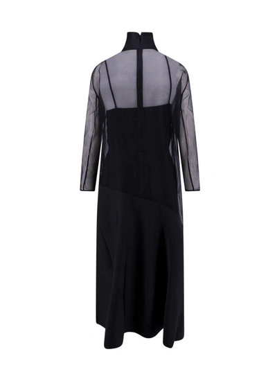 Khaite Bellamy Paneled Long-sleeve Sheer Silk Maxi Dress In Black