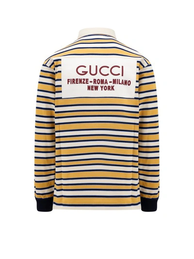 Shop Gucci Cotton Polo Shirt With Striped Motif In Grey